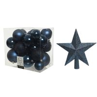 Kerstversiering kunststof kerstballen met piek donkerblauw 6-8-10 cm pakket van 27x stuks