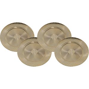 Set van 12x stuks kerstdiner onderborden rond goud glimmend 33 cm