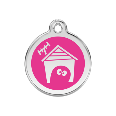 Dog House Hot Pink roestvrijstalen hondenpenning medium/gemiddeld dia. 3 cm - Reddingo