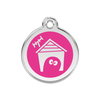 Dog House Hot Pink roestvrijstalen hondenpenning medium/gemiddeld dia. 3 cm - Reddingo