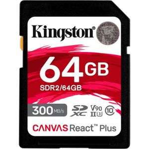 Kingston Technology 64GB Canvas React Plus SDHC UHS-II 300R/260W U3 V90 voor Full HD/4K/8K