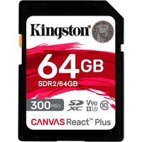 Kingston Technology 64GB Canvas React Plus SDHC UHS-II 300R/260W U3 V90 voor Full HD/4K/8K - thumbnail