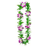 Hawaii krans/slinger - Tropische kleuren mix groen/paars - Bloemen hals slingers