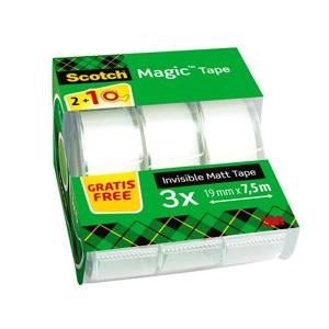 Plakband Scotch Magic 810 19mmx7.5m onzichtbaar mat 2+1 gratis + afroller