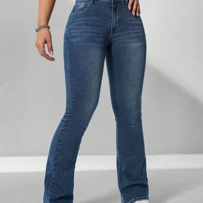 Women's Dark Wash Flare Leg Jeans | Curvy Fit Denim Pants Dark Wash-7 / 32