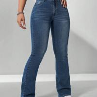 Women's Dark Wash Flare Leg Jeans | Curvy Fit Denim Pants Dark Wash-7 / 32