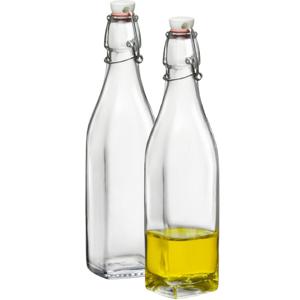 Bormioli Rocco beugelfles/weckfles - 2x - 500 ml - vierkant - transparent - water/olie/azijn/spapen