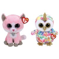 Ty - Knuffel - Beanie Buddy - Fiona Pink Cat & Enchanted Owl