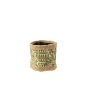 J-Line mand Rond + Band - jute - naturel|groen - medium - 2 stuks