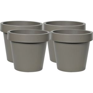 Plantenpot/bloempot - 4x - kunststof - taupe/bruin - buiten - D20 x H18 cm