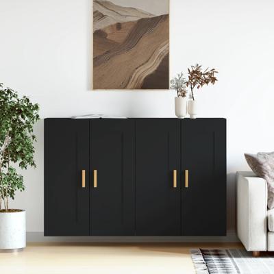Hangkasten 2 st bewerkt hout zwart