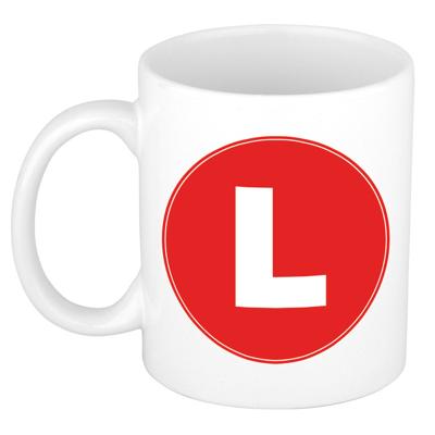 Koffie mok met de letter L - beker - rood - eerste letter van een voornaam - wit - 300 ml Koffie mok met de letter L - beker - rood - eerste letter van een voornaam - wit - 300 ml
