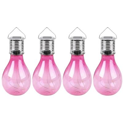 Sunnydays Solar sfeer hanglamp - 4x - tuin - lampenbol - roze - kunststof - 15 cm