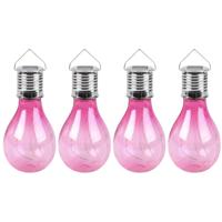 Sunnydays Solar sfeer hanglamp - 4x - tuin - lampenbol - roze - kunststof - 15 cm