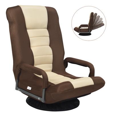 6-Standen Verstelbare Vloerstoel Draaibare Vloerstoel Gamestoel Meditatiestoel 61-87 x 55 x 75 cm Beige + Bruin