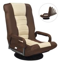 6-Standen Verstelbare Vloerstoel Draaibare Vloerstoel Gamestoel Meditatiestoel 61-87 x 55 x 75 cm Beige + Bruin