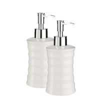 2x stuks zeeppompje/zeepdispenser parelwit keramiek 18 cm