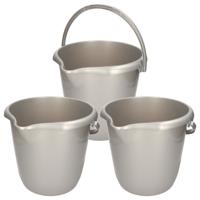 Schoonmaak/huishoud emmer - Set van 5x stuks - zilvergrijs - 10 liter - Dia 28 cm en Hoogte 26 cm -