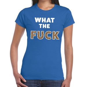 What the Fuck tijger print tekst t-shirt blauw dames