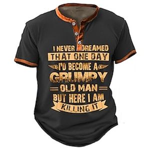 Grafisch Brief Oude man Modieus Retro vintage Klassiek Voor heren 3D-afdrukken T-shirt Henley-shirt Buitensporten Feestdagen Uitgaan T-shirt Zwart blauw Donkerblauw Korte mouw Henley Overhemd Lente Lightinthebox