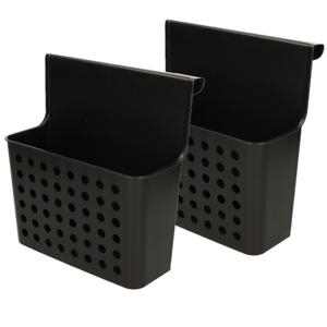 2x stuks badkamer/keuken hang opbergmandjes/organizers zwart 26 x 24 cm