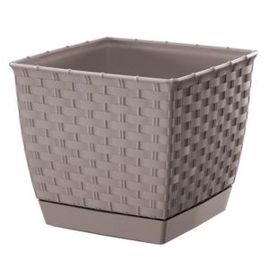 Plantenpot/bloempot rotan kunststof 14.5 x 14.5 cm en hoogte 12.5 cm taupe/beige