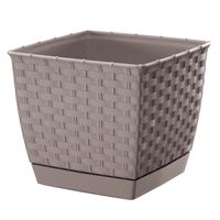 Plantenpot/bloempot rotan kunststof 14.5 x 14.5 cm en hoogte 12.5 cm taupe/beige - thumbnail