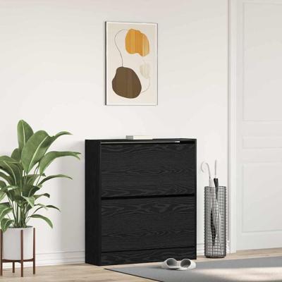 Schoenenkast Zwart eiken 80 x 21 x 87.5 cm Bewerkt hout