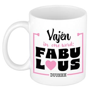 Naam mok Vajèn - wit - Fabulous - keramiek - 300 ml - cadeau collega beker