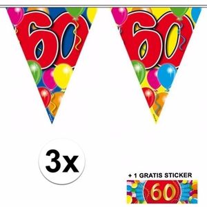 3x vlaggenlijn 60 jaar met gratis sticker