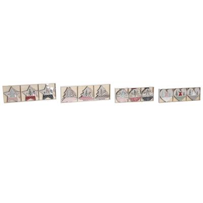 Ophangdecoratie DKD Home Decor Rood Roze Hout 23 x 1,5 x 9 cm (6 Onderdelen) (4 Stuks)