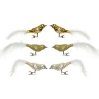 6x stuks glazen decoratie vogels op clip champagne/goud 8 cm