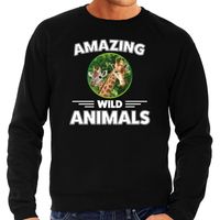 Sweater giraffen amazing wild animals / dieren trui zwart voor heren - thumbnail