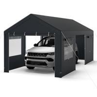 Tentgarage 305 x 586 cm Opslagtent met Oprolbare Geventileerde Ramen en Afneembare Zijwanden Donkergrijs