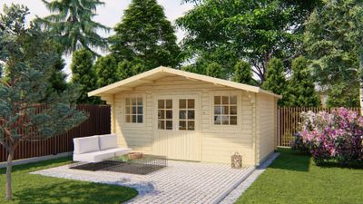 Tuindeco Parijs Blokhut 500x380 cm 44 mm vuren blank- Zadeldak- Onbehandeld vurenhout- Tuindeco