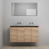 On-Line Badkamermeubelset - 120 cm - Voorgemonteerd - Greeploze Ladestructuur - Acryl Wastafel - zonder Kraangat - Spiegel - Eiken - V02