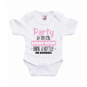 Baby rompertje - party at my crib - roze - kraam cadeau - babyshower - cadeau romper