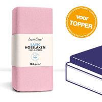 Loom One Hoeslaken Topper – 100% Jersey Katoen – 200x200 cm – tot 10cm matrasdikte– 160 g/m² – Roze