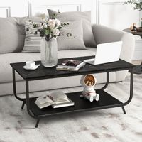 Marmeren Salontafel Rechthoekige Woonkamertafel met 2 Niveaus van Kunstmarmeren Blad en Metalen Frame Koffietafel voor Woonkamer