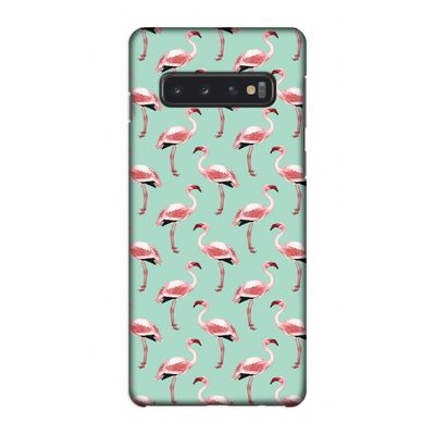 Flamingoprint groen: Samsung Galaxy S10 4G Volledig Geprint Hoesje