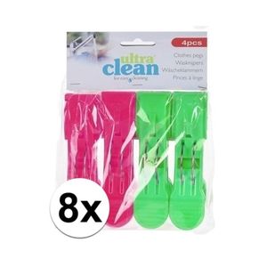 8x Roze en groene handdoek knijpers 13cm