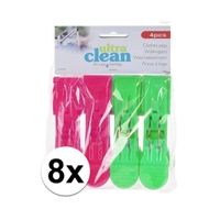 8x Roze en groene handdoek knijpers 13cm - thumbnail