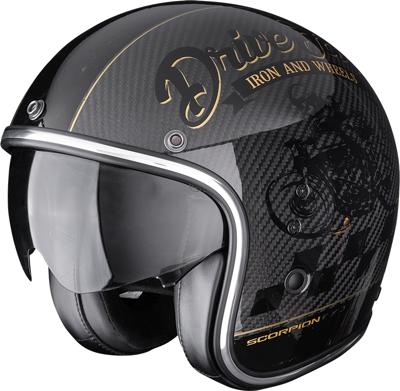 SCORPION Belfast Evo Carbon Zippy, Jethelm of scooter helm, Zwart-Goud