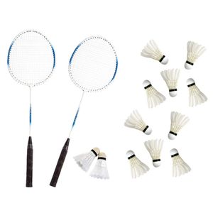 Badminton set blauw/wit met 12x shuttles en opbergtas