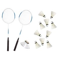 Badminton set blauw/wit met 12x shuttles en opbergtas