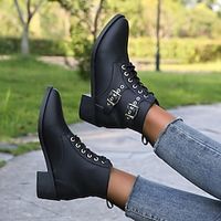 Dames Laarzen Legerlaarzen Grote maten Dagelijks Booties enkellaarzen Winter Blokhak Ronde Teen Modieus Casual Imitatieleer Leegloper Zwart Geel Koffie Lightinthebox