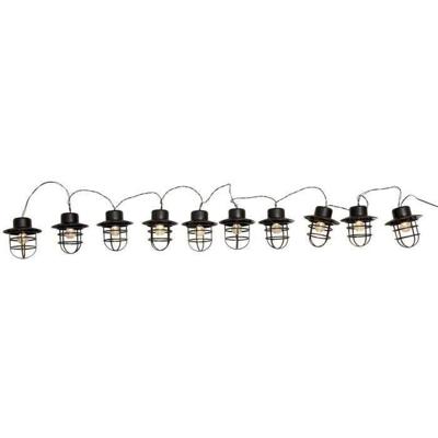 Lichtslinger op zonne-energie - LUMISKY - DETROIT - 4 m - Lampenkap in industriële stijl - 10 ronde lampen - Warm witte LED