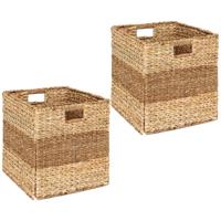 5Five gevlochten jute opbergmand met handvaten - 2x - naturel - 38 x 38 x 38 cm