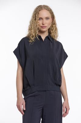 Rino & Pelle Boxy Capsleeve Top With Pleats In Waist Imela.7002 Blouse 10175 Dark Navy