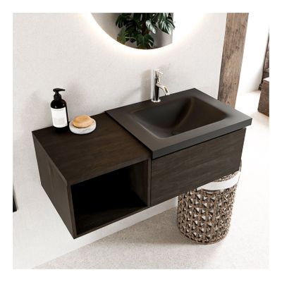 Mondiaz Bukla 100cm badmeubel met open module 40 dark brown 1 lade met wastafel rechts 1 kraangat kleur urban